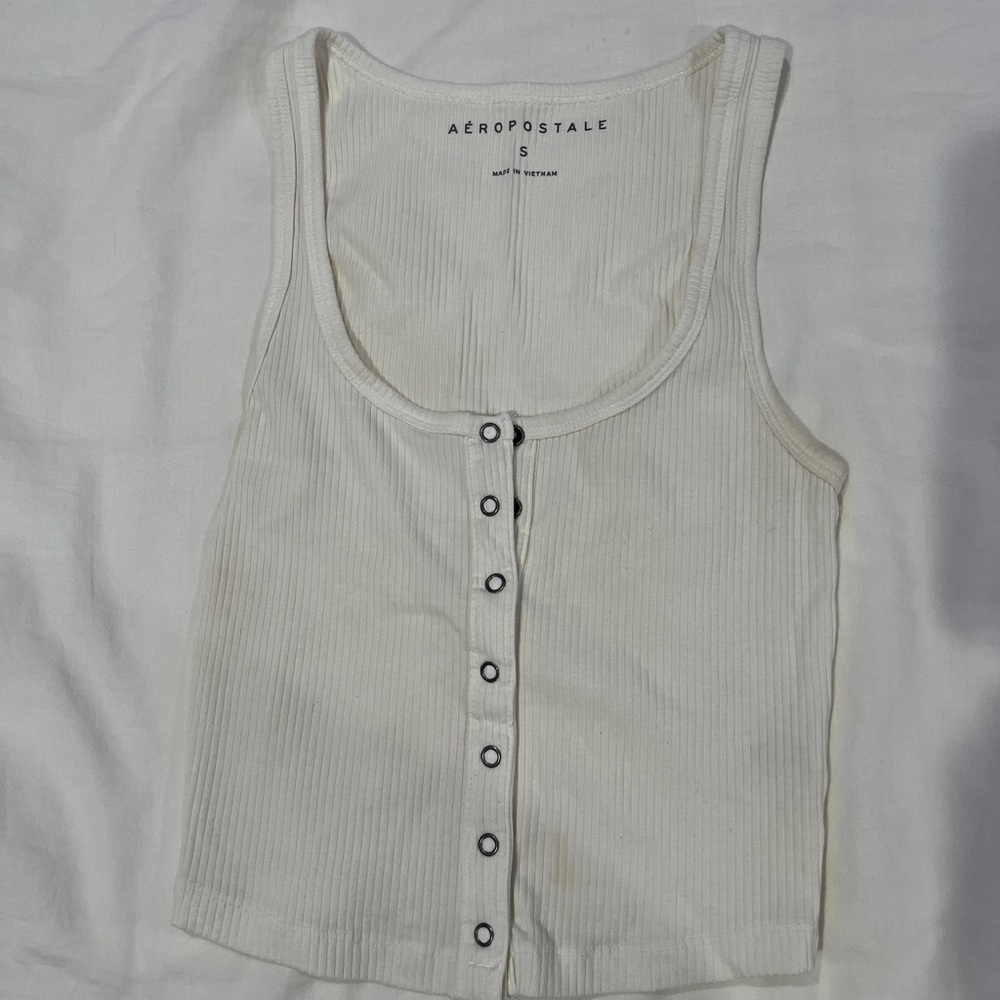Aeropostale Cream Fitted Sleeveless Tank Top